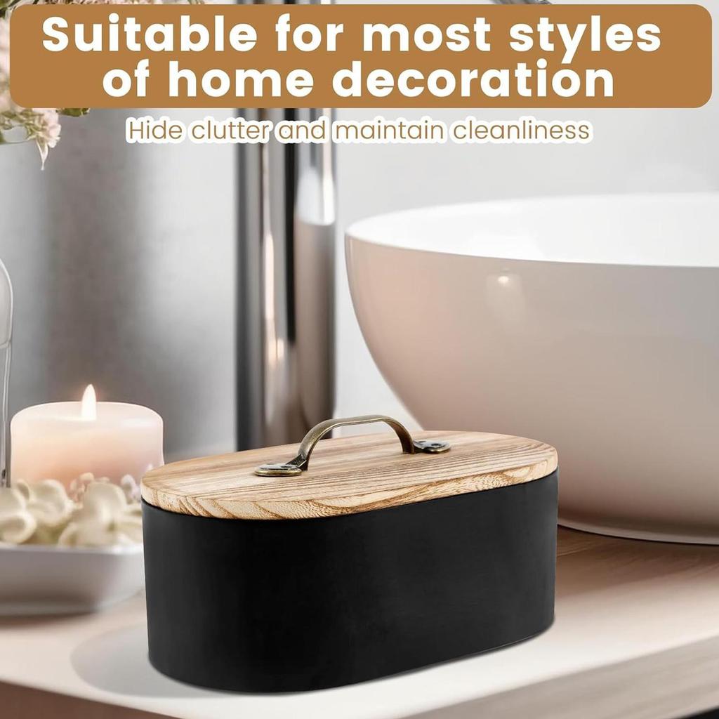 Porte-tampons Boîte de rangement en bois pour tampons avec couvercle Contenant Esthétique Pour Boules de coton Plan de travail Meuble de salle de bain Salon