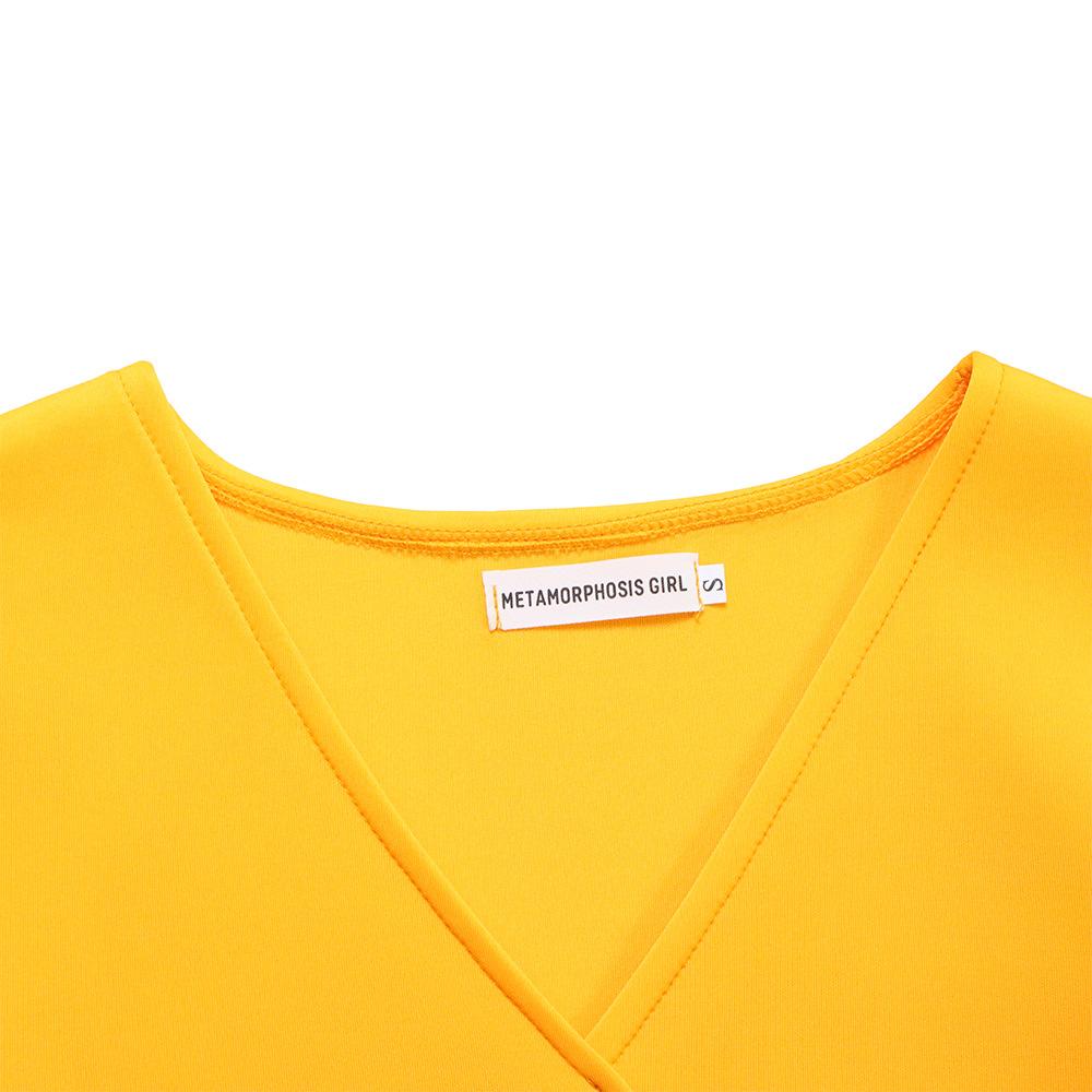 Abito estivo da donna Taglie forti Manica svasata Scollo a V Temperamento alla moda Abiti con gonna ampia e orlo