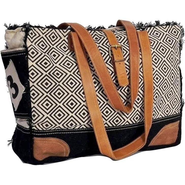 SEL de MER Upcycled lerret og skinn skulderveske Tote Crossbody Purse Leather