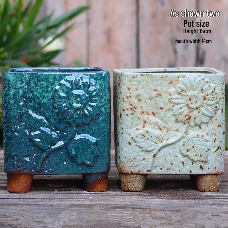 Large Retro Square Ceramic Succulent and Orchid Pot