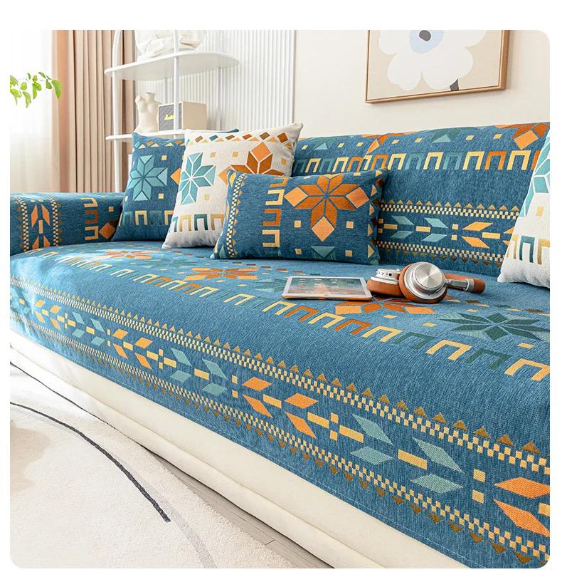 Bohemian Style Chenille Sofa Cushion All-Season Universal Anti Slip Scratch Resistant Pet Friendly 1/2/3/4 Sofa Protective Cover