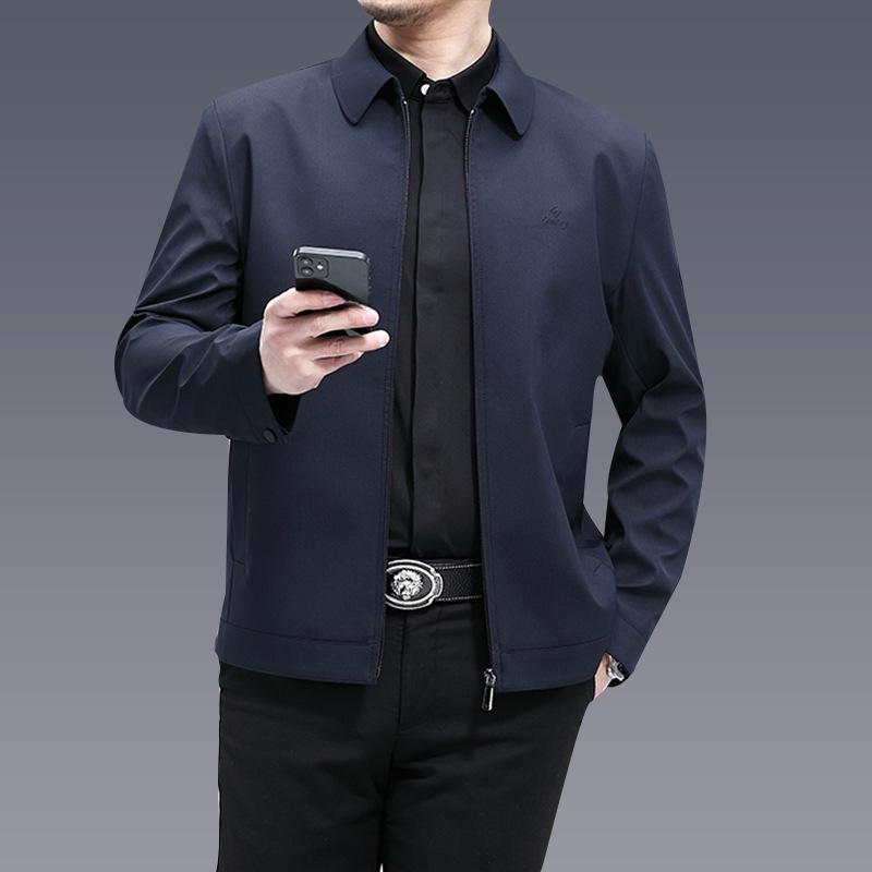 Middle-aged and Elderly Casual Lapel Jacket Spring and Autumn Daddy Wear Solid Color Outing Long Sleeve Jacket Solid Color Jacket