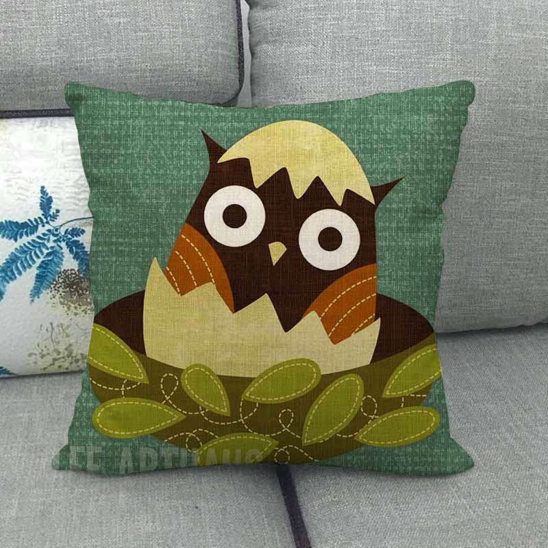 Cartoon Owl Series Digital Printing Short Plush Pillow Covers Decorative for Car Sofa Office Cushion Cover Home Goods