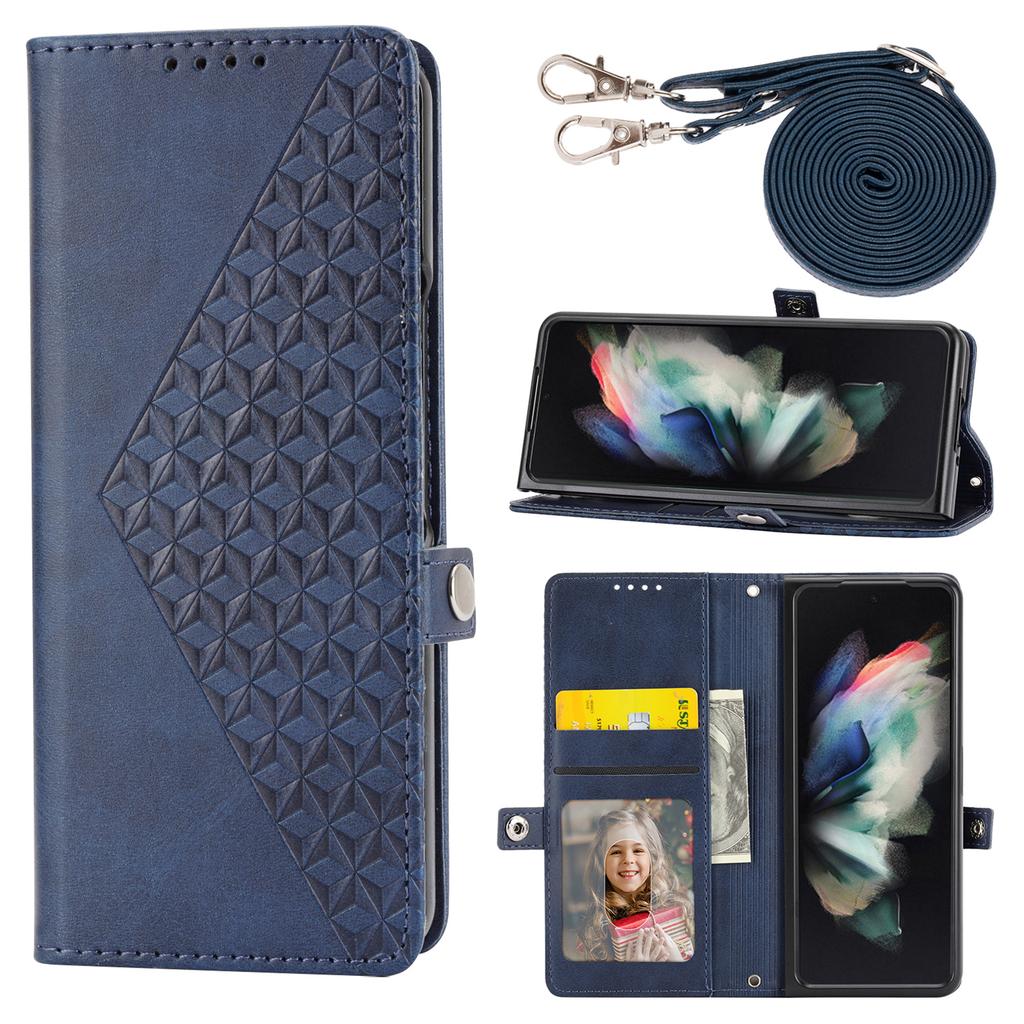 For Samsung Galaxy Z Fold6 5G Wallet Case Calf Texture PU Leather Phone Cover with Shoulder Strap