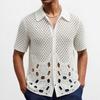 Men's Vintage Knitted Shirt Casual Button Down Golf Beach Collared Shirts Tops Crochet Hollow Out Summer Vacation Top Knit Short Sleeve Shirt for Men