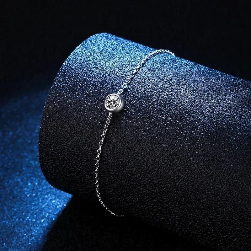 925 Silver Real 1 Carat Moissanite Diamond Anklet Bracelet For Women Sparkling Party Fine Jewelry Valentine Gifts