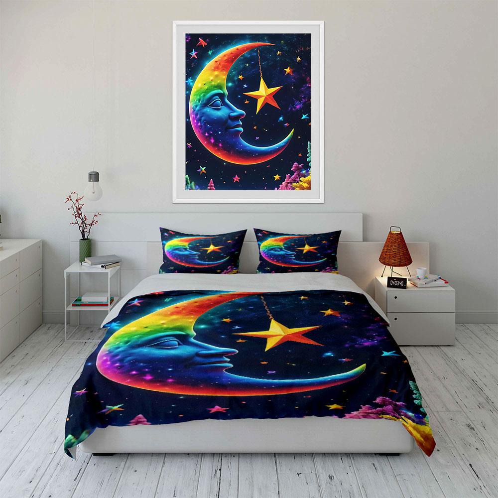 Rainbow moon and stars. Bedding sets Duvet cover sets Duvet covers Pillowcases(1 * Duvet Cover 2 * Pillowcases, without duvet insert)