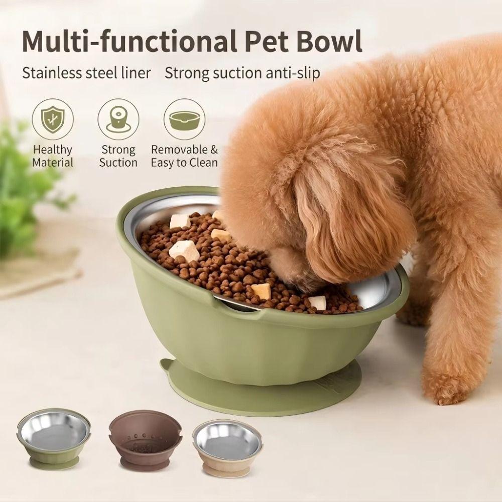 Non-Slip 2 in 1 Pet Feeder Stainless Steel Bowl Slow Feeder Bowl Pet Feeding Dish Dog Water Bowl