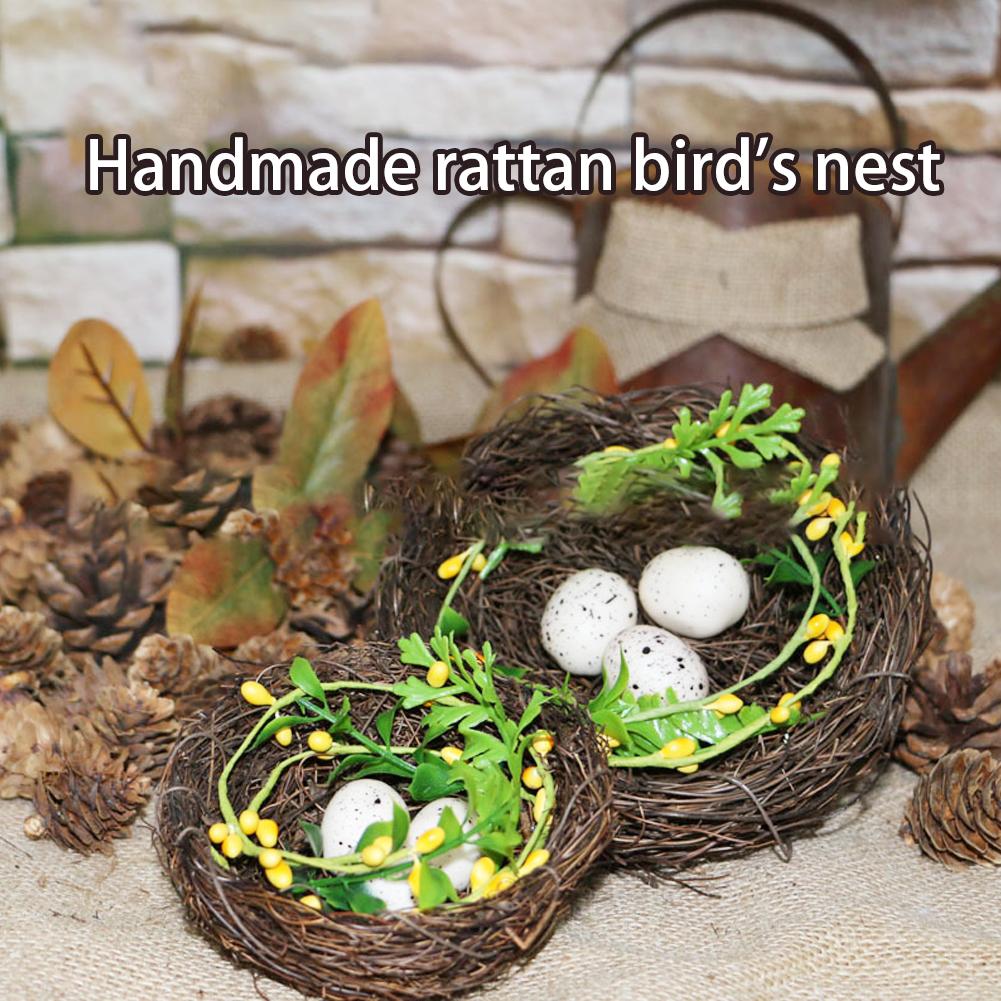 Nowe Okrągłe Rattanowe Gniazdo dla Ptaków Wielkanocne Ręcznie Robione DIY Rzemiosło Symulacja Rekwizyty Dekor Gniazda dla Ptaków budka dla ptaków C3H0