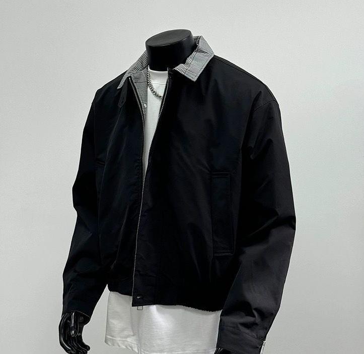 

Men s Navy Blue Color Block Plaid Lapel Jacket - Minimalist Loose Fit, Workwear Style for Spring & Autumn. XL чорний