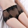 Plus Size Lady Summer Sexy Lace Hollow Out Perspective High Waist Triangle Briefs