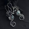 Vintage Silver Diamond Inlaid Seahorse Shaped Earrings Exquisite Alloy Hand Wound Metal Party Shopping Women 'S Earrings Jewelry