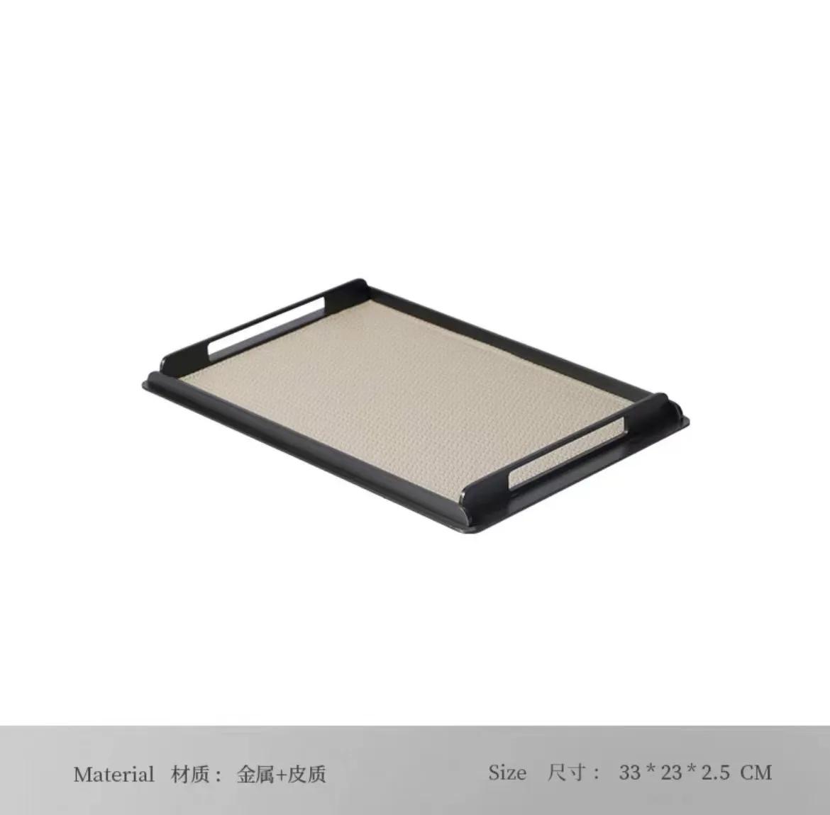 Rectangular Metal Decorative Tray Creative Leather Horse Hair Storage Tray Living Room Model Room Storage Organizer Ornaments