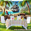 Vinyl Pirate Beach Backdrop - Pirate Ship, Parrot & Treasure Chest Photography Background
