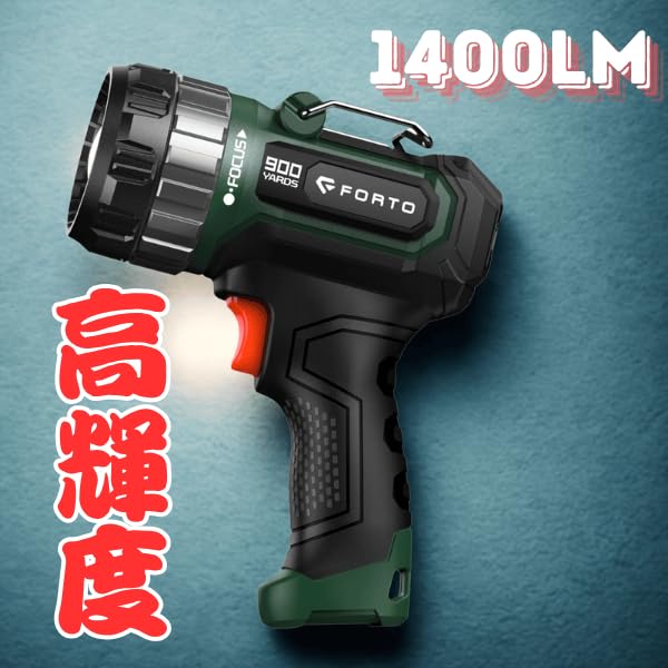 FORTO Compact Rechargeable for Power Evacuation Wide Angle with Up to 823m Beam Two Brightness Levels and Three Flashing Outdoor Night Green Light,