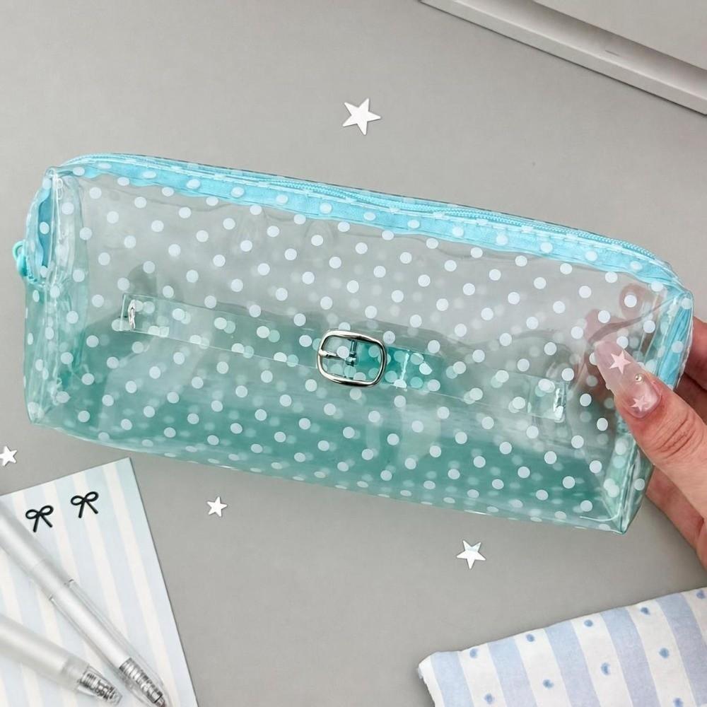 Polka Dot Print Pen Bag Transparent Stationery Pouch Portable Stationery Bag Students