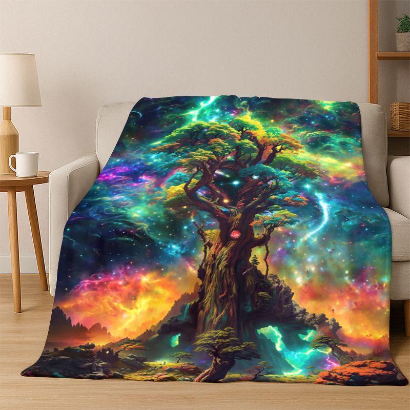 Tree of Life Nordic Mythology Yggdrasil Nature Cartoon Flannel Blanket Soft Throw Blanket for Bedroom Living Room Bed Travel Kid