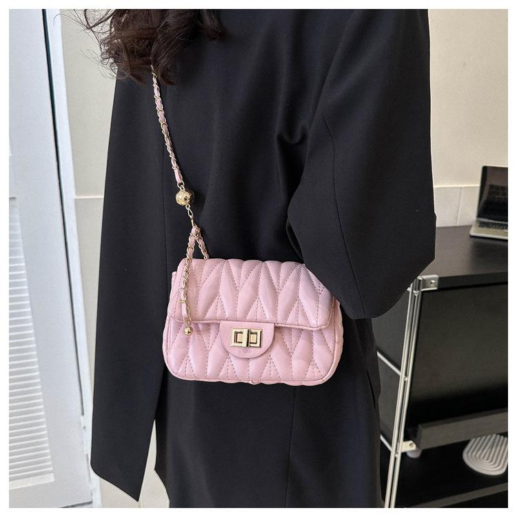 Faux Leather Quilted Chain Bag for Women, Minimalist Crossbody Square Purse, Soft Single Strap Shoulder Handbag KTB