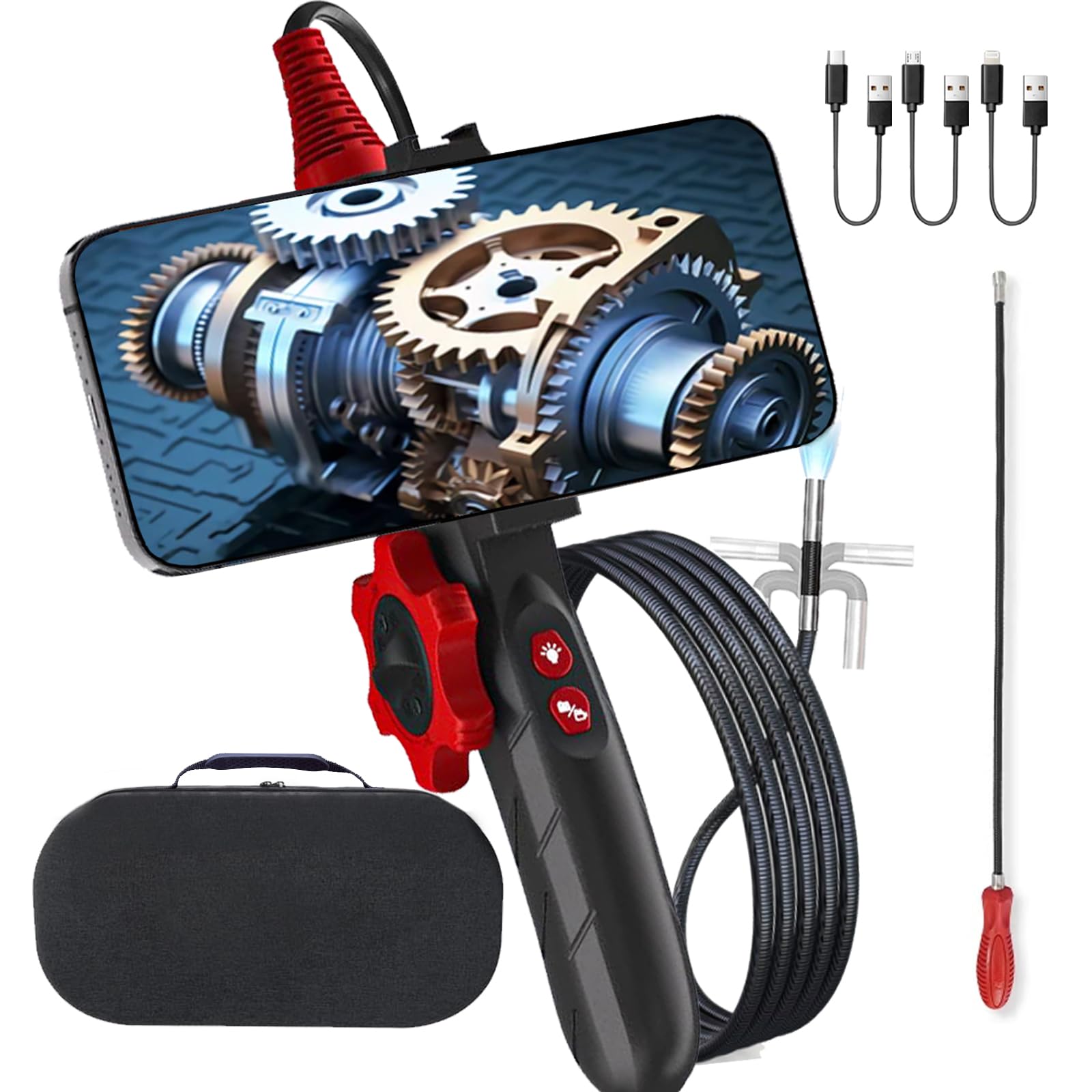 

Fiberscope with movable 1080P image snake 6 LED 4 brightness IP67 scope inspection tool for video recording and photo compatible with 1M [Brand] tip, чорний