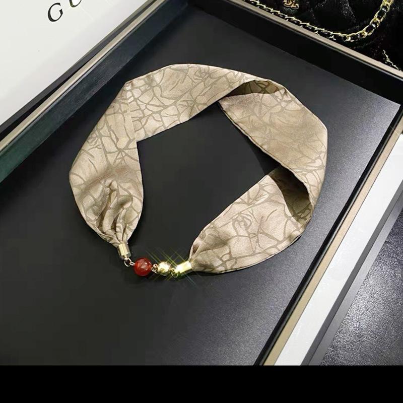 National Style Fragrant Cloud Yarn Magnetic Buckle Necklace Silk Scarf Women'S Summer Pearl Collarbone Chain Versatile High-End Scarf Neck Protection