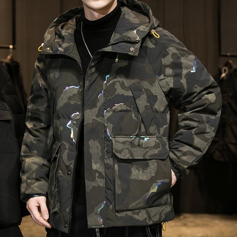 

2025 New Down Jacket Men s Winter Trend Top Hooded Jacket Men s Thickened Warm Camouflage Couple Men s Clothing 3XL армія зелений колір
