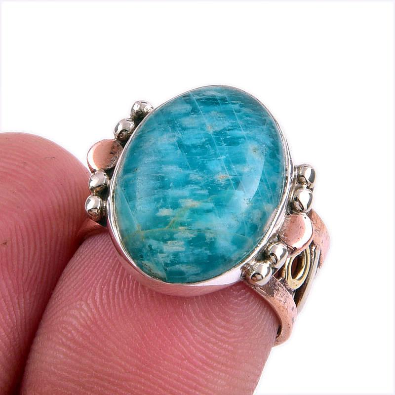 

Натуральный амазонит, двухцветное кольцо из чистого серебра 925 пробы, размер 6 G2Y63