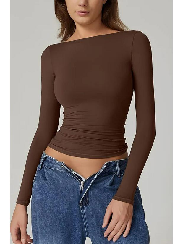 European & American Style Backless Long-Sleeve Slim Fit Tops - Sexy, Stylish Autumn Round Neck T-Shirts for Women