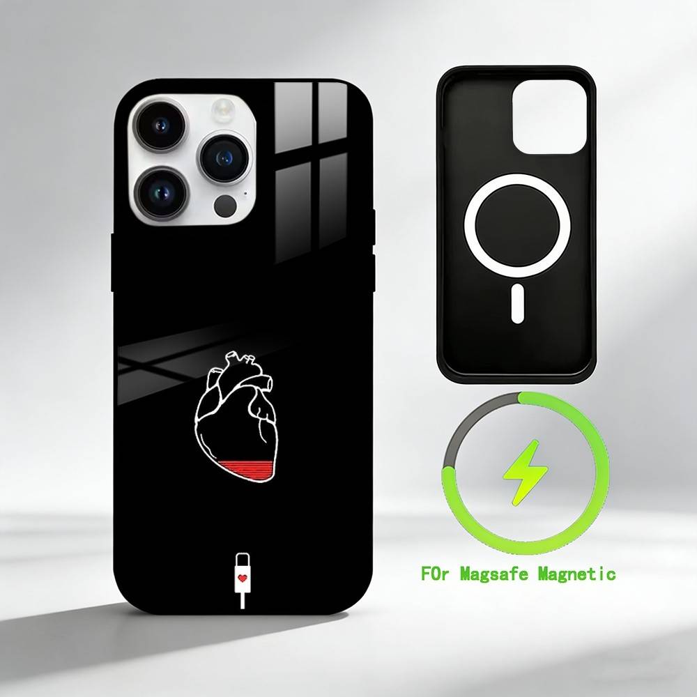 B-Brain and heart Phone Case For iPhone 17 16 15 14 13 12 Pro Max Plus for Mirror Wireless Magnetic Cover