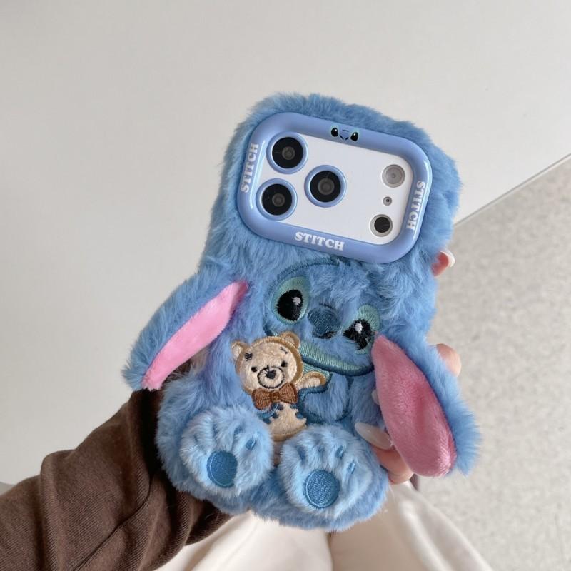 Stitch Plush Phone Case with Cute Cartoon Design Soft Anti-Shock Cover For iphone 17 16 15 14 Plus 13 Pro Max 17Air back cover