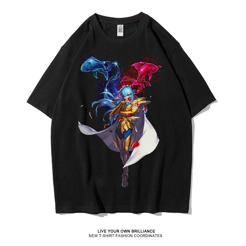 Japanese Anime Saint Seiya Golden Zodiac Sports Rock Fitness Casual Hip Hop Men's Top Short Sleeve T-shirt Girls T-shirt Couple