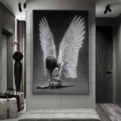 Toile de peinture sur toile de fille d'ange nue, Sexy, noir et blanc, affiches et imprimés, tableau d'art mural pour salon, décoration de maison, sans cadre