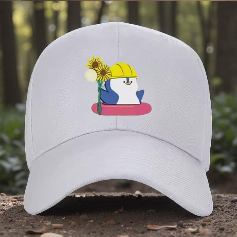 Penguin With Hard Hat and Sunflowers Baseball Cap Adjustable Polyester Outdoor Sun Hat