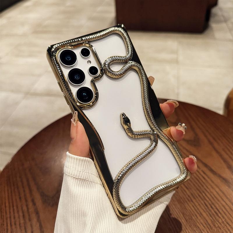 Plating 3D Hollow Out Snake Case For Samsung Galaxy S25 S24 Ultra S23 FE A17 A56 A55 A16 A15 A26 A54 A36 5G Soft TPU Phone Cover