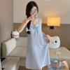 2026 Summer Blue Sleeveless Nightgown with Chest Pads - Women's Sweet Pure Desire Style