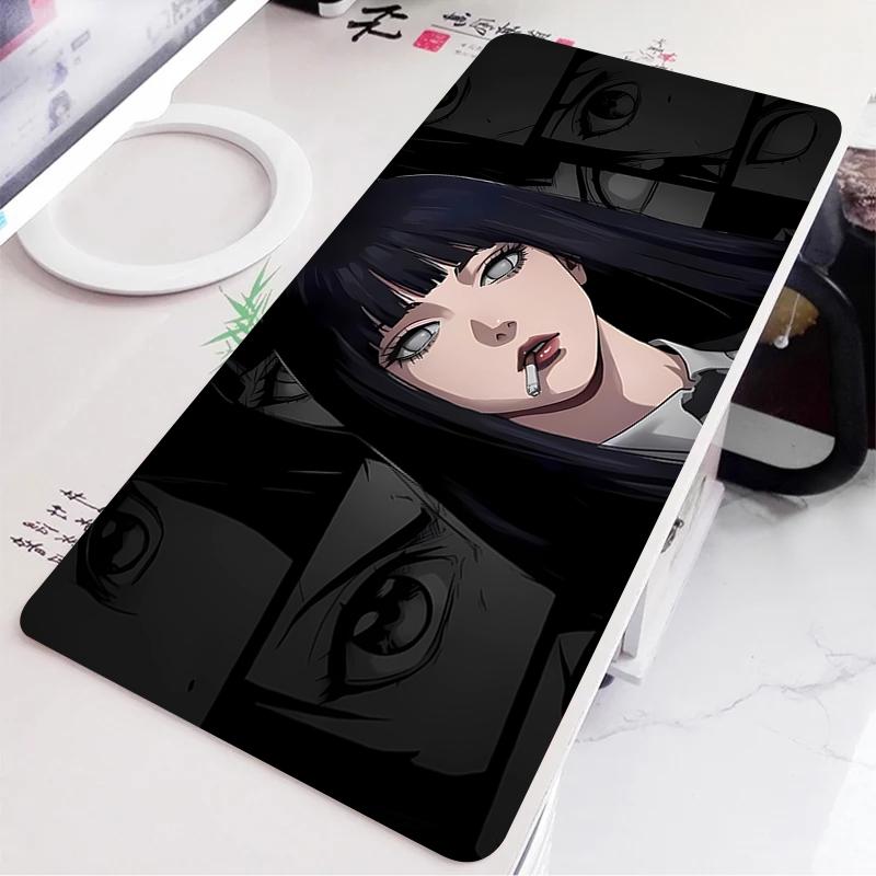 Black and White Anime Girl Table Mat Large Mouse Pad Office Keyboard Edge Locking Desk Mat Gaming Accessories Nonslip Mousepad