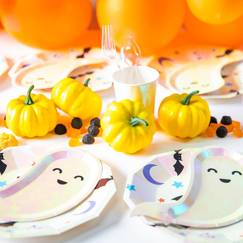 44pcs/set Halloween Tableware Decoration Set Pumpkin Paper Plates Ghost Skull Holiday Theme Birthday Party Decoration Supplies
