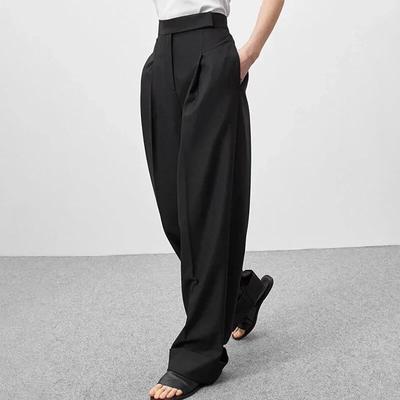 Fashion Pleated Wide Leg Pants Autumn Solid High Waist Suit Pants With Pocket Elegant Office Lady Trousers 24307