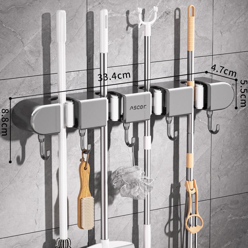 Adhesive No-Drill Broom & Mop Wall Mount Clip Hanger