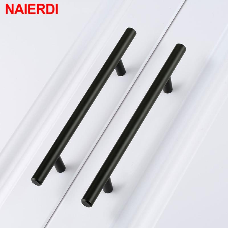 NAIERDI Maniglia Nera Dorata per Armadio Acciaio Inossidabile Spazzolato Pomello per Porta di Cucina Maniglia per Mobili Maniglia per Cassetto Ferramenta
