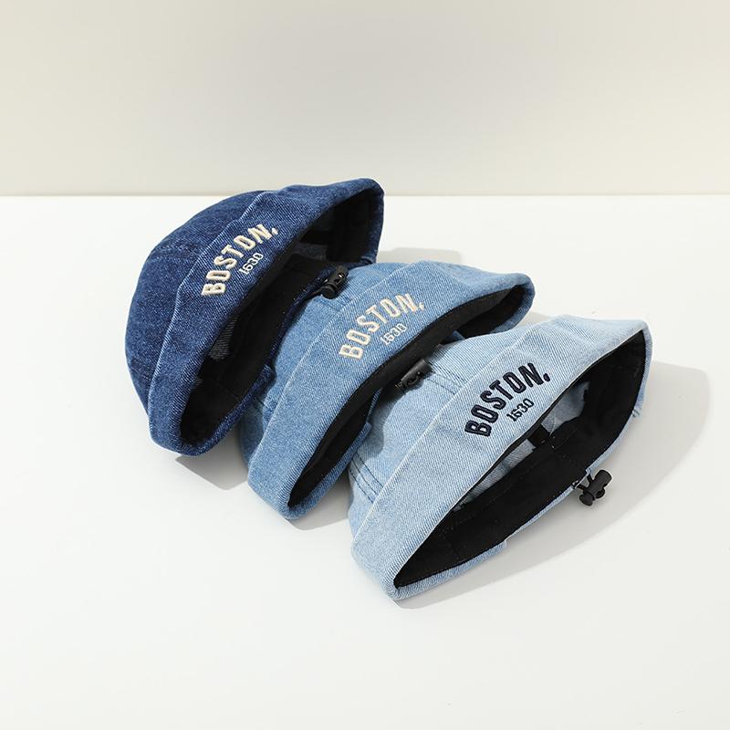 Vintage Letter Embroidery Denim Melon Washed Cotton Solid Color Baby Kids Brimless Hat Toddler Boys Adjustable Docker Caps