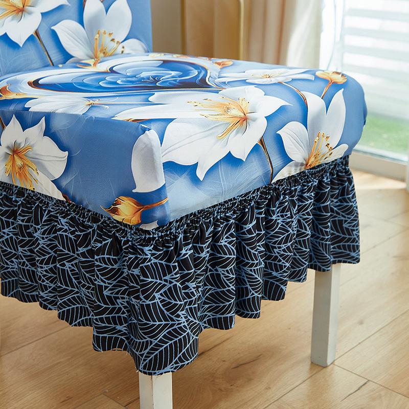 Four Seasons Printed Chair Cover One-piece Dining Chair Cover One-piece Dust Cover All-inclusive Elastic Skirt Household Chair Cover