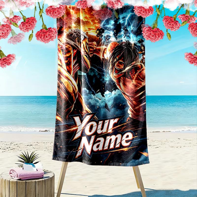 Name Custom Attack-on-Titan Print Beach Towel, Large Soft Quick Dry Towel for Beach Camping Swimming