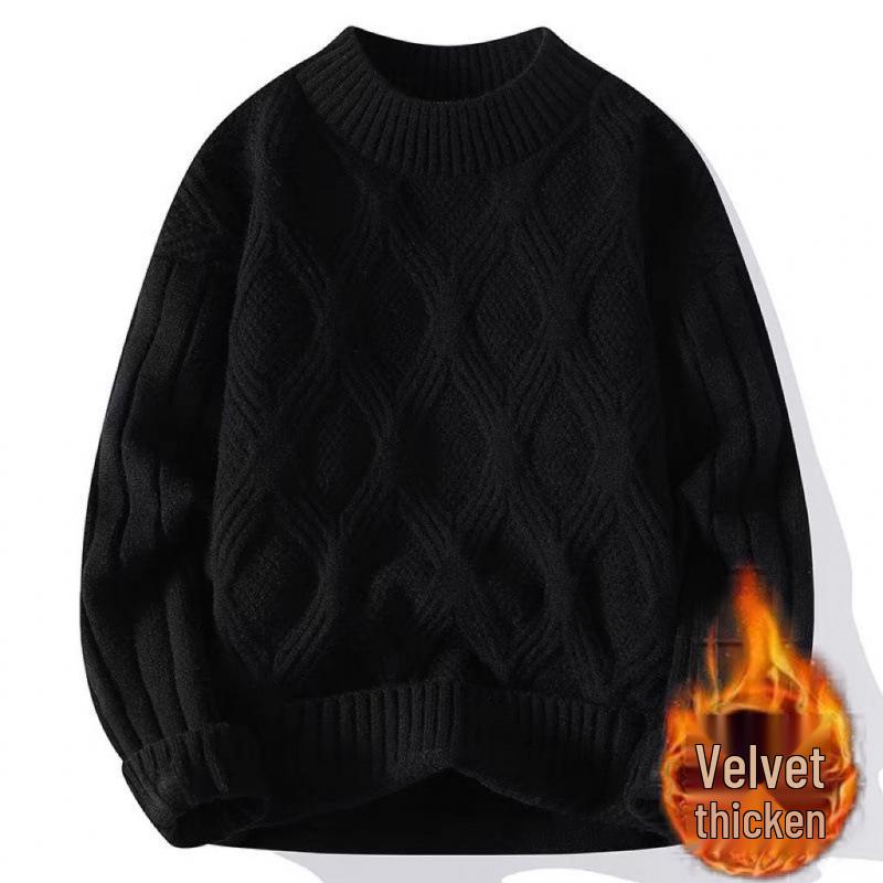 Men's Teen Fleece-Lined Winter Crew Neck Sweater - Warm, Thick, Trendy Knit