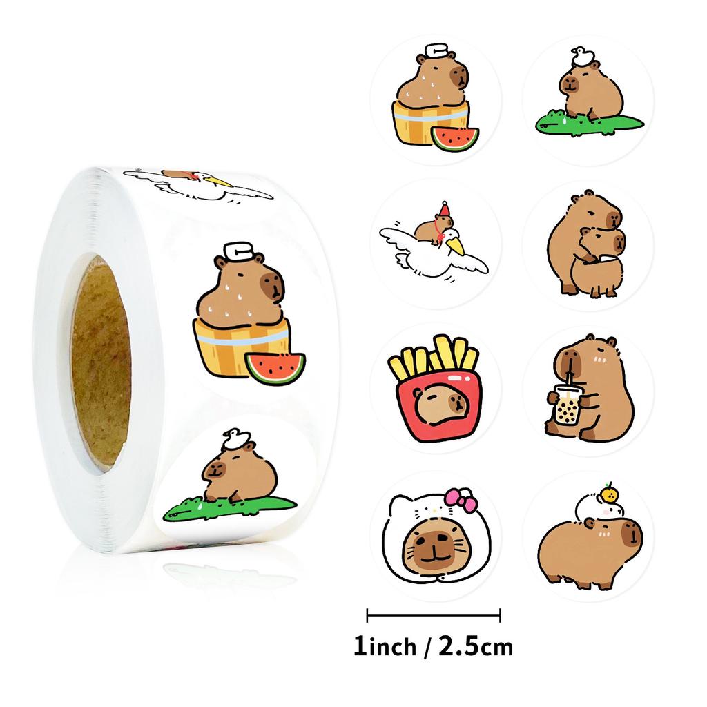 500 Sheets/Roll Capybara Sticker Roll Sticker Creative Hand Account Material Self-Adhesive Sealing Sticker