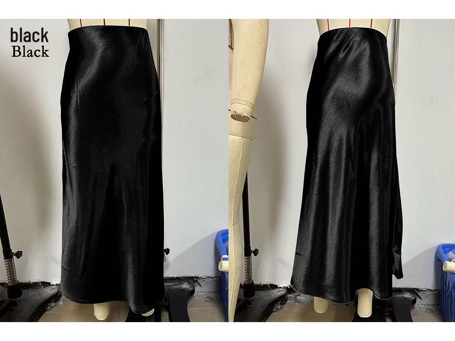 Women's Satin Acetate Light Luxury Elegant Skirt for Spring, Summer, and Autumn