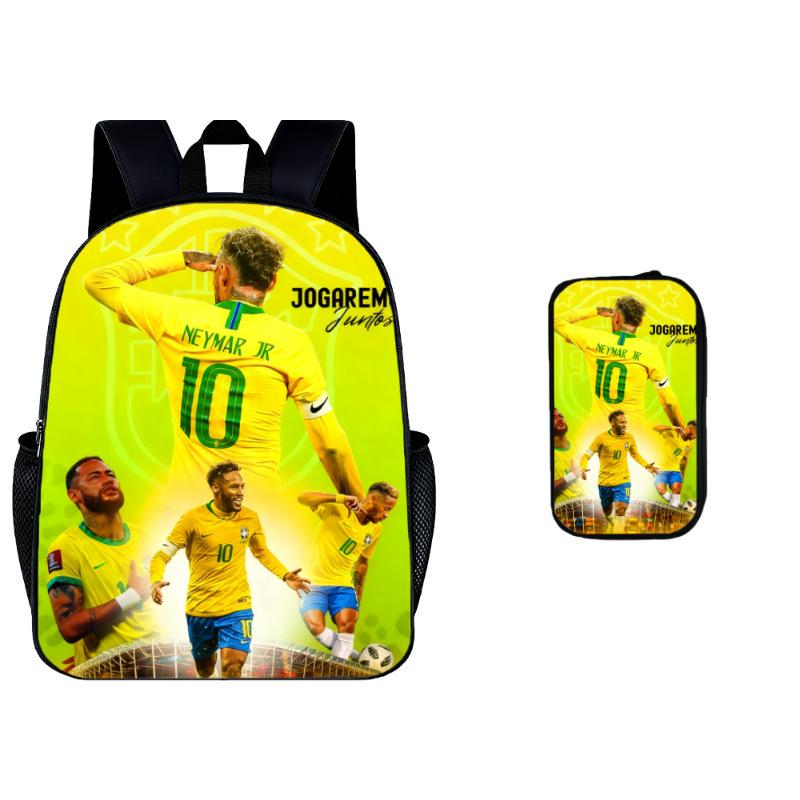 Neymar Backpack Football World Cup Peripheral Student School Bag Pencil Bag 2-Piece Set 17-Inch Large Capacity Backpack