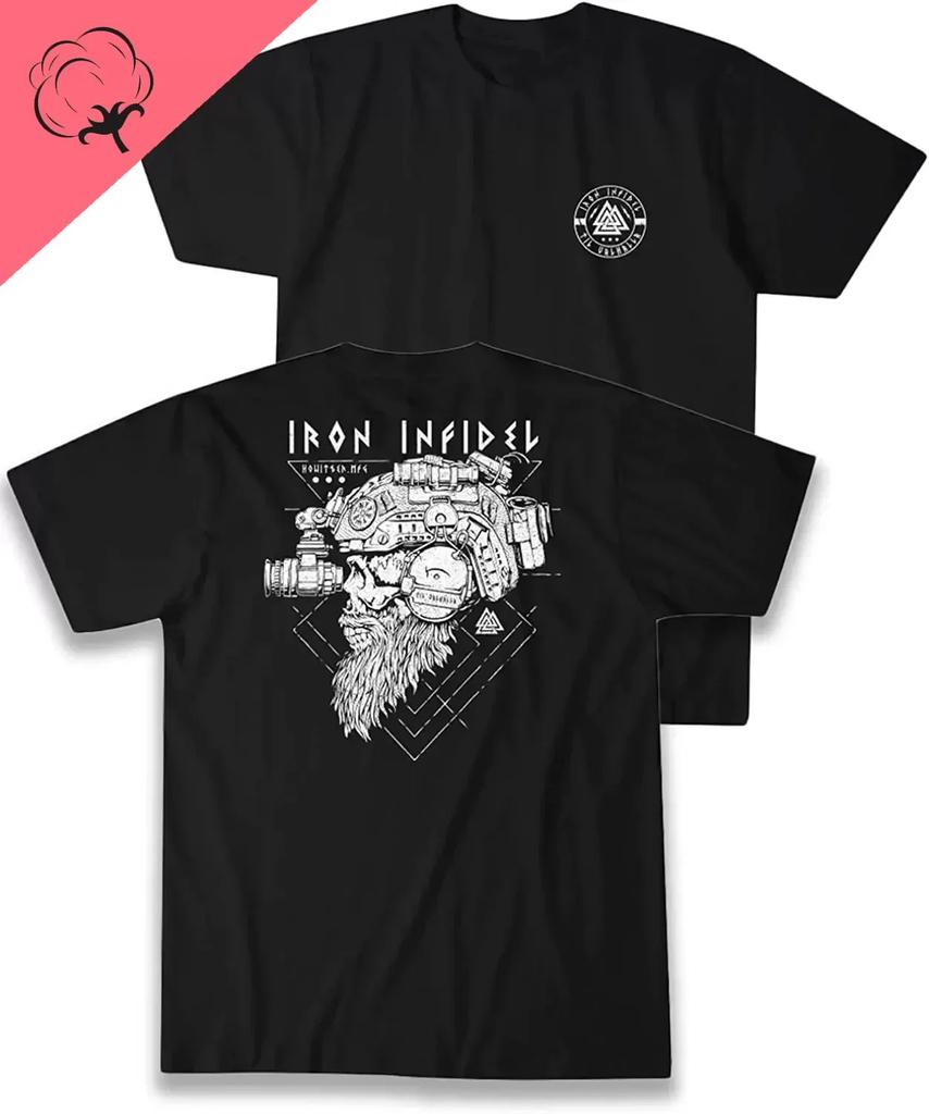 American Beard Warrior Tactical Skull Unisex T Shirt Til Valhalla Cotton T-Shirt Short Sleeve O-Neck T-shirt Casual Men’s Top
