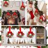 6 Pcs 6 Inch Christmas Mini Cabinet Wreaths Small Artificial Cedar Wreath with Ribbon Bow Pinecone Berry for Front Door Window Farmhouse Home