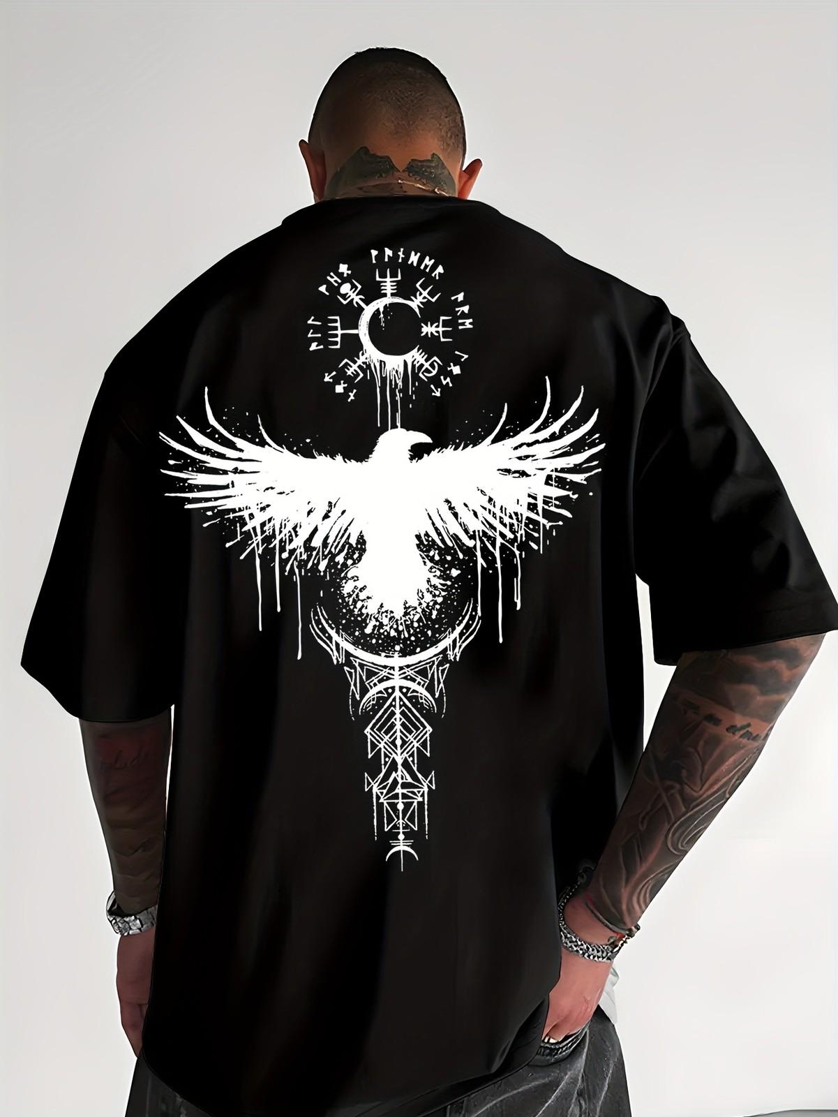 Viking Raven T-Shirt Norse Mythology Odin Symbol Graphic Mens Black Tee XXXL