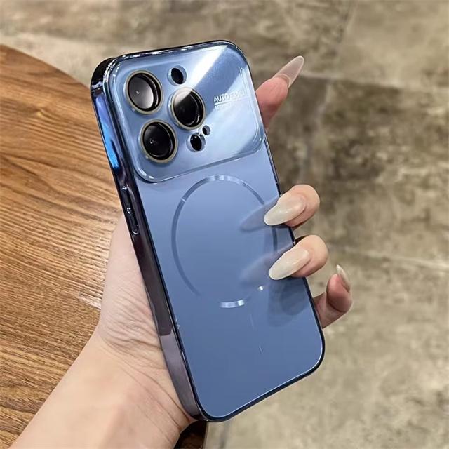 Fashion Plating Glass Lens Cover For Magsafe Magnetic phone case For iPhone 17 15 14 16 Pro Max Full Frame Wireless Charge Cover